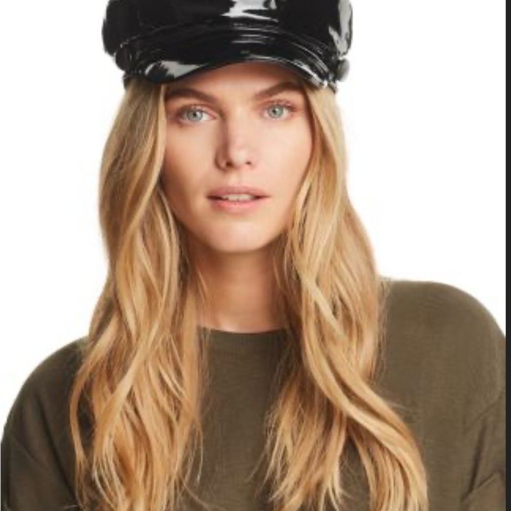 Eugenia Kim Black Patent Leather Newsboy Cap